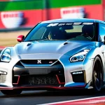 Home 13 니산 GT R과 포르쉐 911 비교 - **Prompt:** A raw, aggressive close-up shot of a 2025 Nissan GT-R (R35 Nismo edition) accelerating o...